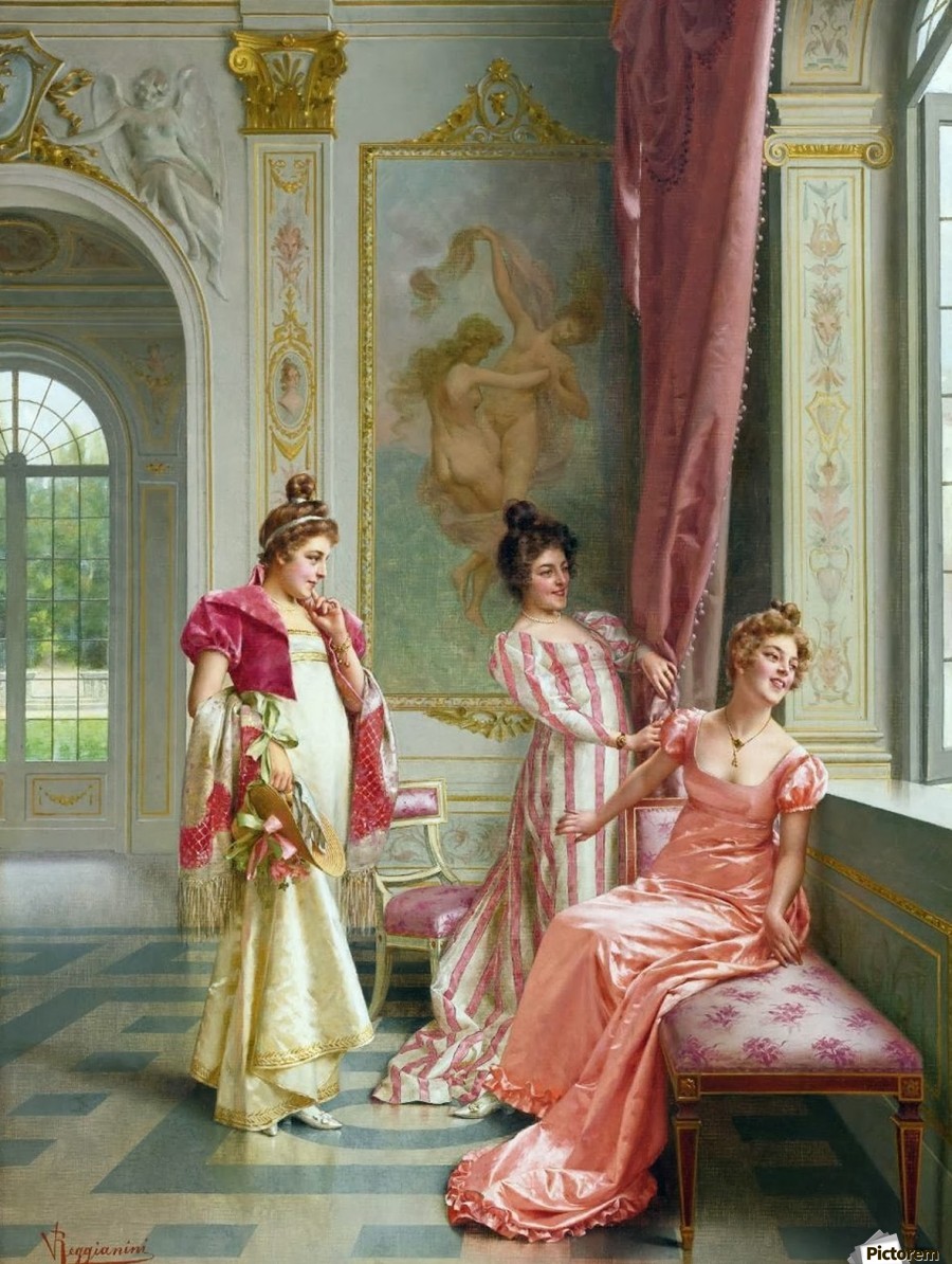Three ladies gazing at the window by Frederic Soulacroix Wall Art